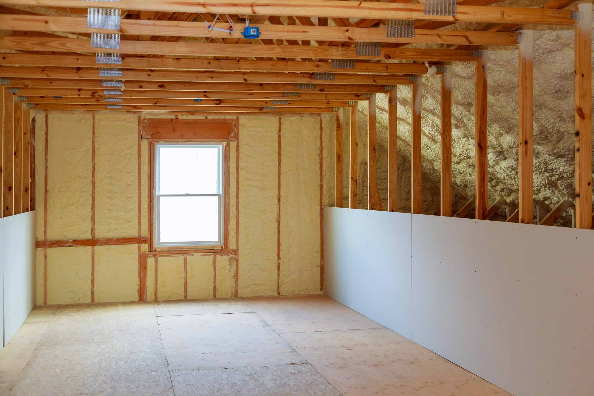 New construction house with spray foam insulation