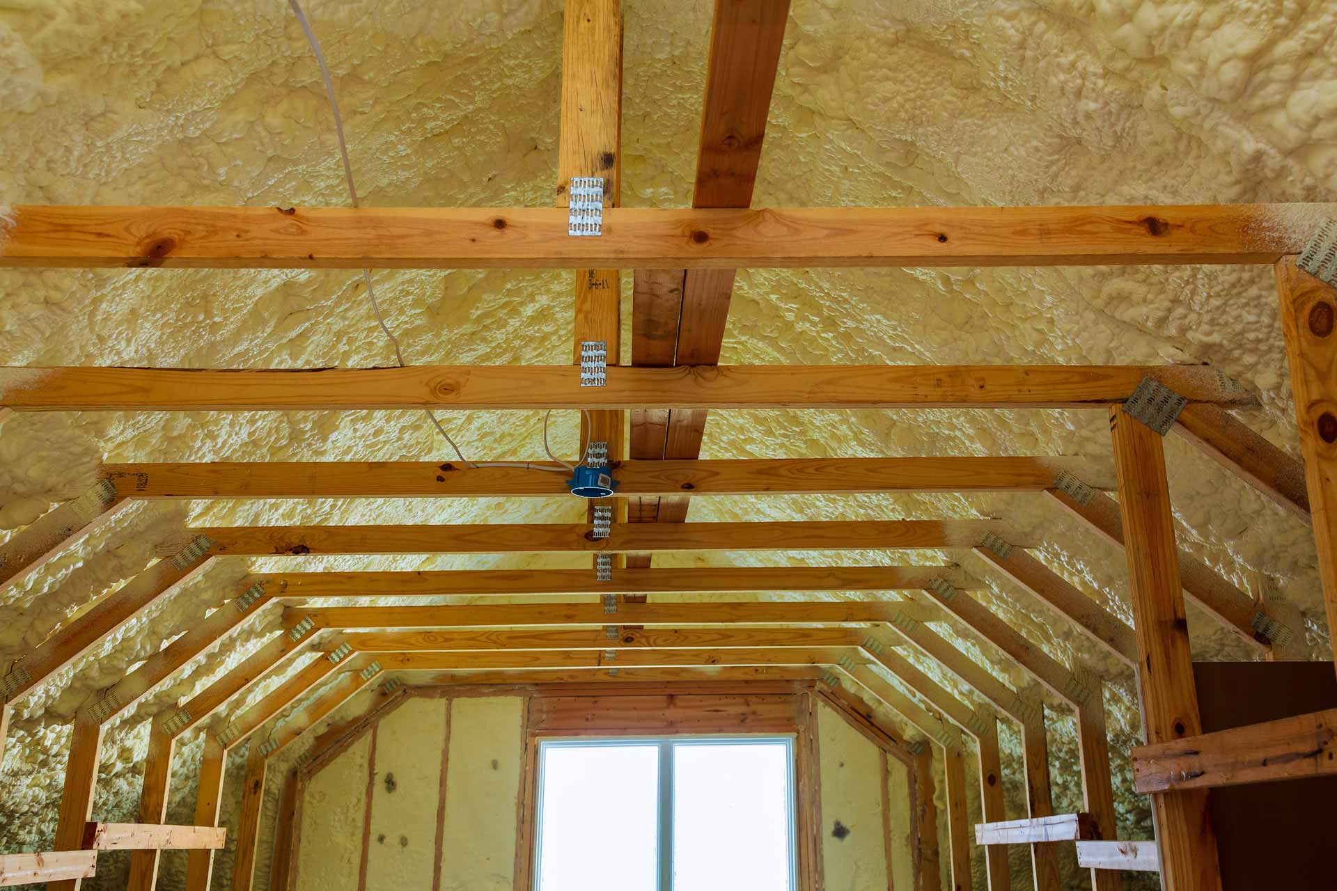 Interior of new construction with spray foam insulation